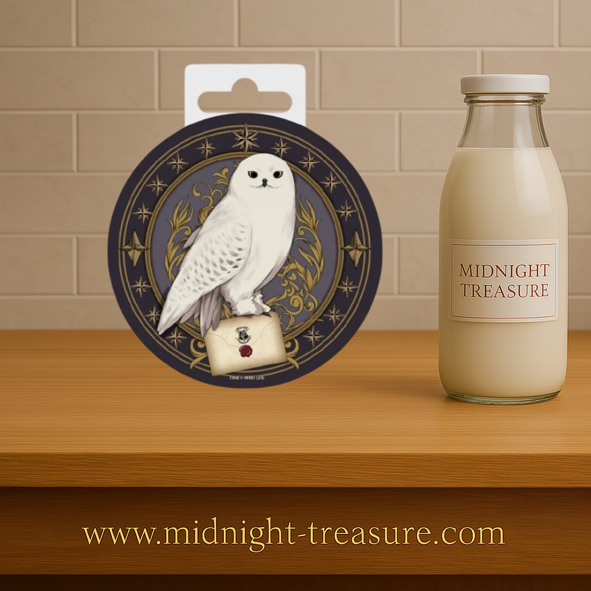 Dessous de verre Harry Potter représentant Hedwige en céramique avec dessous en liège antidérapant. Accessoire magique élégant pour protéger une table.