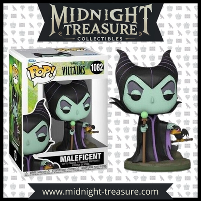 Funko Pop! Maléfique (1082) de Disney Villains, figurine en vinyle dans son emballage original, avec un design fidèle au personnage de La Belle au Bois Dormant.