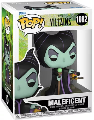 Funko Pop! Maléfique (1082) de Disney Villains, figurine en vinyle dans son emballage original, avec un design fidèle au personnage de La Belle au Bois Dormant.