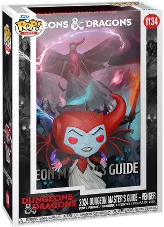 Funko Pop! Dungeons & Dragons – 2024 Dungeon Master’s Guide – Venger – Cover (N°1134). Figurine représentant Venger avec yeux rouges, ailes démoniaques et effets magiques violets, inspirée de la couverture officielle du guide.