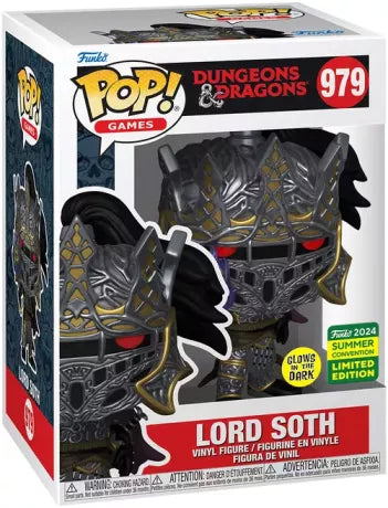 Funko Pop! Dungeons & Dragons – Lord Soth (N°979). Chevalier de la Mort en armure sombre avec effet Glow in the Dark, édition exclusive SDCC Summer Convention 2024.