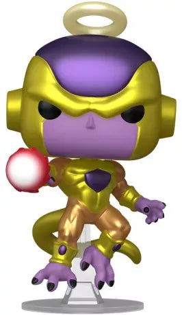 "Funko Pop! Dragon Ball Super – Golden Frieza (1816). Le puissant antagoniste dans sa forme dorée, avec une aura de halo et une posture de combat dynamique. Une figurine exclusive pour les fans de Dragon Ball Super !"

