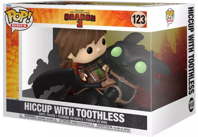 Funko Pop! How to Train Your Dragon 2 (Dragons 2) – Hiccup with Toothless (N°123). Harold chevauche Krokmou avec harnais et armure détaillés.