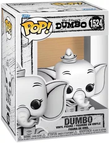 Funko Pop! Disney – Dumbo (N°1524, version esquisse). Figurine exclusive en noir et blanc représentant Dumbo assis avec son chapeau. Une pièce unique inspirée des premiers croquis des studios Disney.