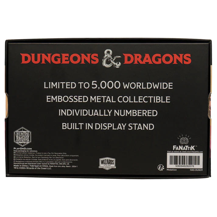 "Médaillon de collection en métal Lady of Pain, inspiré de Dungeons & Dragons, édition limitée à 5 000 exemplaires, avec finition dorée et présentoir d'exposition inclus."