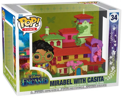 Funko Pop! Town Disney Encanto – Mirabel avec Casita (N°34). Figurine détaillée représentant Mirabel avec ses lunettes et sa tenue colorée, accompagnée de la maison magique Casita. Un set incontournable pour les fans d’Encanto.