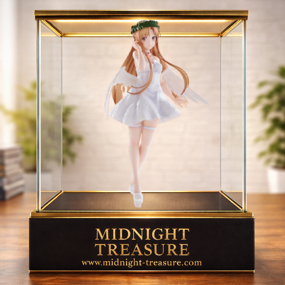 Figurine Sword Art Online – Asuna Yuuki – BiCute White Angel Version – 24 cm – FuRyu. Asuna porte une élégante robe blanche accompagnée d'ailes angéliques et d'une couronne végétale. Une figurine détaillée parfaite pour les fans de Sword Art Online.