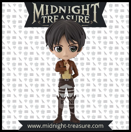  Figurine de Eren Jaeger (Attack on Titan), 14 cm, pose emblématique avec uniforme du Bataillon d’Exploration, signée Banpresto, sous licence officielle.