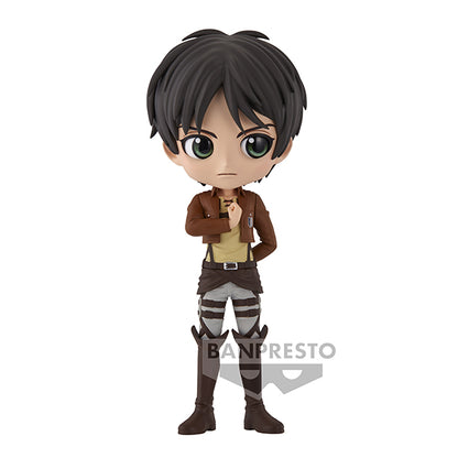  Figurine de Eren Jaeger (Attack on Titan), 14 cm, pose emblématique avec uniforme du Bataillon d’Exploration, signée Banpresto, sous licence officielle.