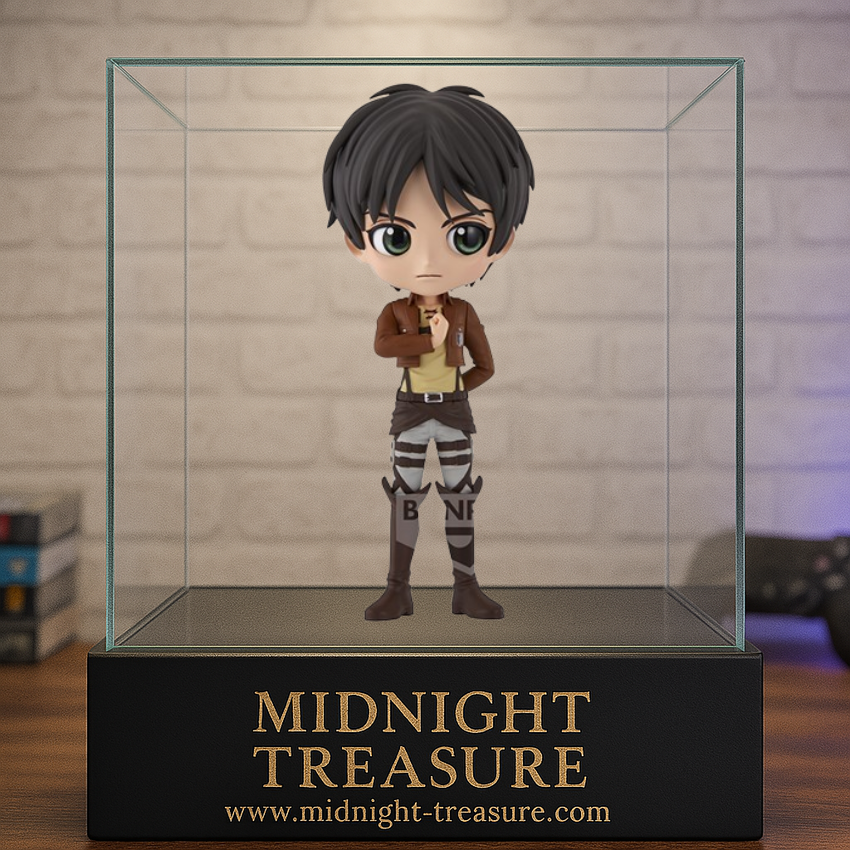 Figurine Attack on Titan – Eren Jaeger – 14 cm – Banpresto. Eren en uniforme du Bataillon d’Exploration dans une pose de serment, avec un regard déterminé. Une figurine fidèle et incontournable pour les fans de l’anime.