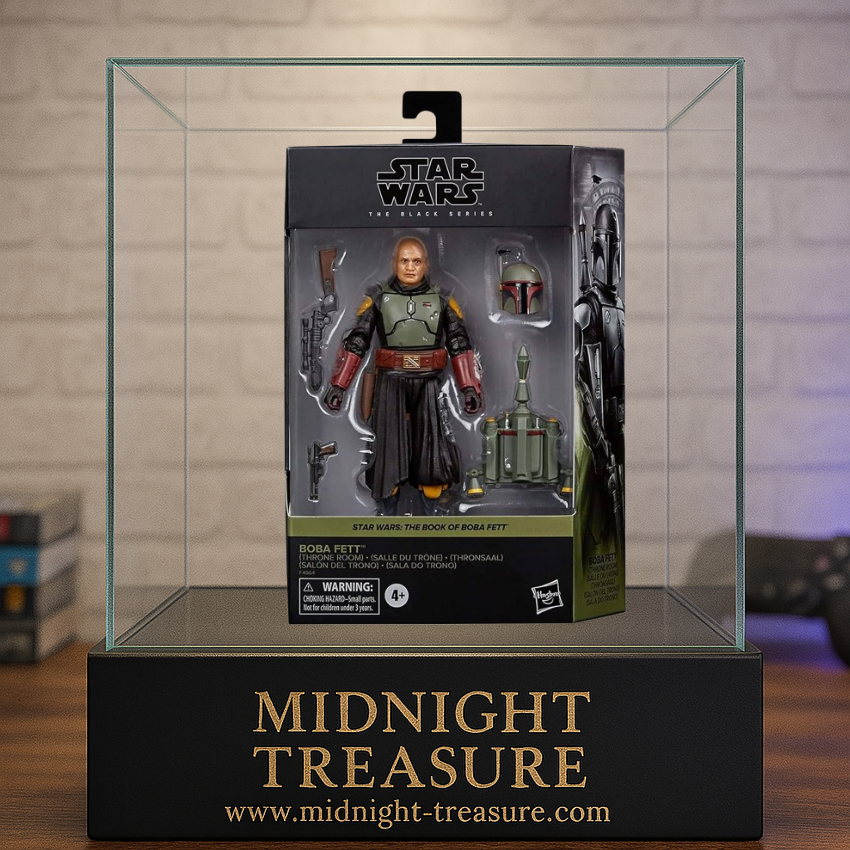 Figurine Star Wars – Boba Fett (Throne Room) – 15 cm – The Black Series – Hasbro. Boba Fett avec armure reforgée, casque amovible, jetpack et armes. Une figurine articulée parfaite pour les fans de Star Wars.

