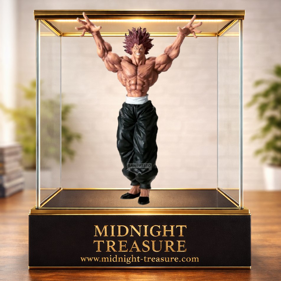 Figurine Baki – Hanma Yujiro – Grandista – 31 cm – Banpresto. Yujiro dans une posture dominante, muscles extrêmement détaillés et expression menaçante. Une figurine impressionnante pour les fans de Baki.