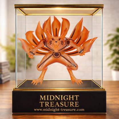 Figurine Naruto Shippuden – Kurama Ver. B – 15 cm – Banpresto Bandai Spirits. Kurama, le démon-renard à neuf queues, apparaît sous sa forme de chakra orange translucide avec ses neuf queues déployées dans une posture menaçante fidèle à l'anime.