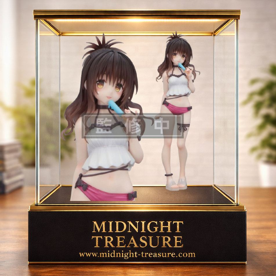 Figurine Mikan Yuuki Trio-Try-iT FuRyu 17 cm issue de To LOVE-Ru Darkness, représentant Mikan en tenue de plage estivale dégustant une glace, avec une sculpture fidèle et des finitions détaillées.