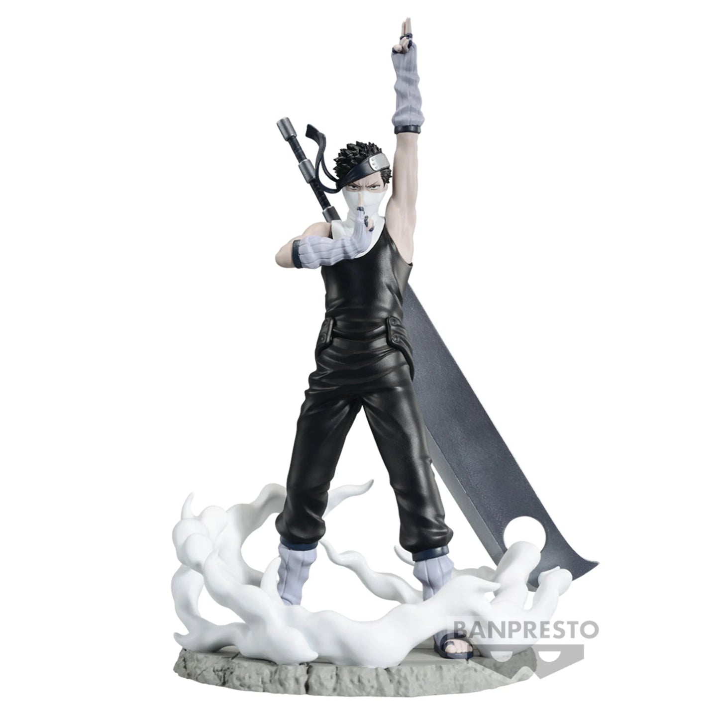 Figurine Naruto – Momochi Zabuza – Memorable Saga – 14 cm – Banpresto. Zabuza effectue un sceau de Jutsu en pleine invocation de brume, avec son épée Kubikiribōchō dans le dos et un effet de fumée translucide l’entourant. Une figurine dynamique et fidèle à l’anime, parfaite pour les fans de Naruto.