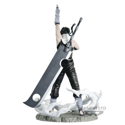 Figurine Naruto – Momochi Zabuza – Memorable Saga – 14 cm – Banpresto. Zabuza effectue un sceau de Jutsu en pleine invocation de brume, avec son épée Kubikiribōchō dans le dos et un effet de fumée translucide l’entourant. Une figurine dynamique et fidèle à l’anime, parfaite pour les fans de Naruto.