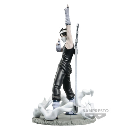 Figurine Naruto – Momochi Zabuza – Memorable Saga – 14 cm – Banpresto. Zabuza effectue un sceau de Jutsu en pleine invocation de brume, avec son épée Kubikiribōchō dans le dos et un effet de fumée translucide l’entourant. Une figurine dynamique et fidèle à l’anime, parfaite pour les fans de Naruto.