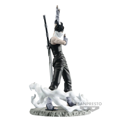 Figurine Naruto – Momochi Zabuza – Memorable Saga – 14 cm – Banpresto. Zabuza effectue un sceau de Jutsu en pleine invocation de brume, avec son épée Kubikiribōchō dans le dos et un effet de fumée translucide l’entourant. Une figurine dynamique et fidèle à l’anime, parfaite pour les fans de Naruto.