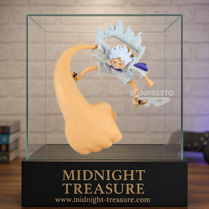 Figurine One Piece – Monkey D. Luffy – Gear 5 – 12 cm – Banpresto. Luffy dans sa transformation Gear 5, avec un poing géant et des effets de nuage. Une figurine dynamique pour les fans de One Piece