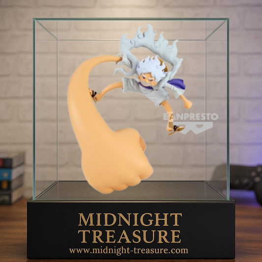 Figurine One Piece – Monkey D. Luffy – Gear 5 – 12 cm – Banpresto. Luffy dans sa transformation Gear 5, avec un poing géant et des effets de nuage. Une figurine dynamique pour les fans de One Piece