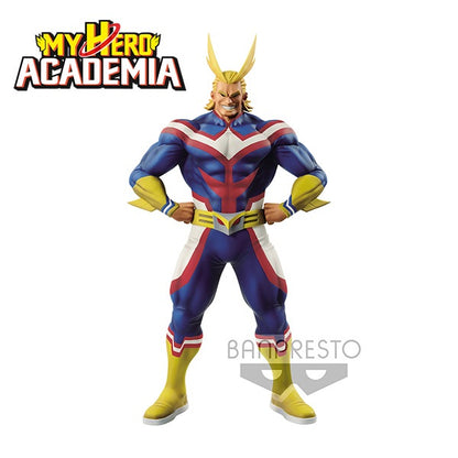 Figurine My Hero Academia – All Might – Age of Heroes – 20 cm – Banpresto. All Might debout, bras sur les hanches, en costume de héros. Une figurine imposante et fidèle pour les fans de MHA.

