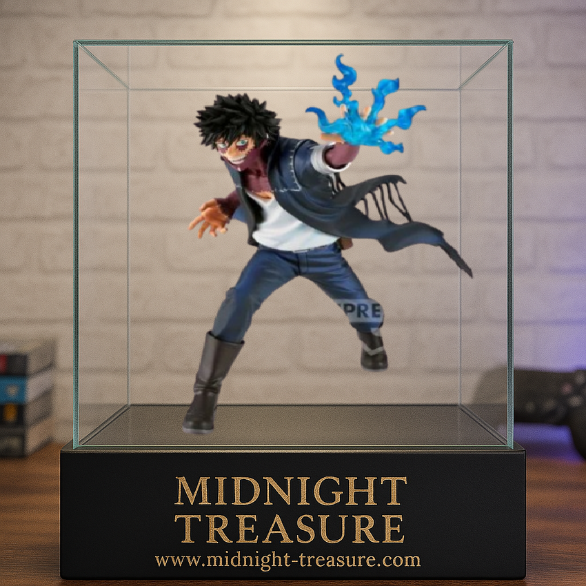 Figurine My Hero Academia – Dabi – The Evil Villains – 13 cm – Banpresto. Dabi en pleine attaque avec ses flammes bleues, posture dynamique fidèle à l’anime.