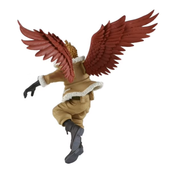 Figurine My Hero Academia – Hawks – Amazing Heroes Vol.24 – 14 cm – Banpresto. Hawks en vol, ailes rouges déployées, lunettes jaunes et pose dynamique. Une figurine vive et fidèle pour les fans de MHA.