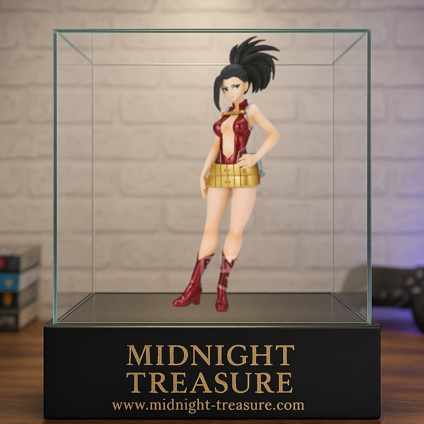 Figurine My Hero Academia – Momo Yaoyorozu – Age of Heroes – 17 cm – Banpresto. Momo en pose confiante avec sa tenue rouge et or emblématique. Une figurine fidèle et élégante, parfaite pour les fans de My Hero Academia.