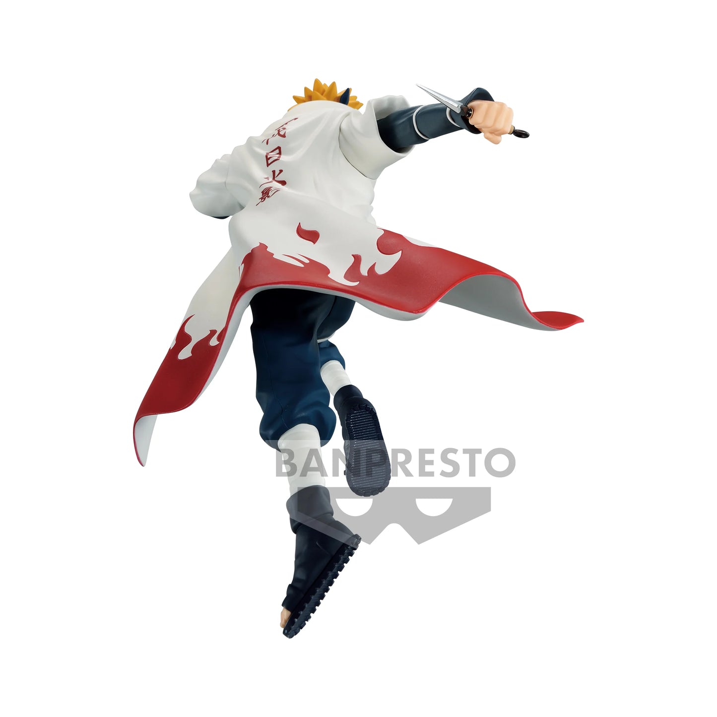 Figurine PVC Namikaze Minato – Vibration Stars (18 cm) de Naruto Shippuden. Pose dynamique avec kunai et manteau de Hokage en mouvement. Produit officiel Banpresto inspiré de l’anime Naruto.