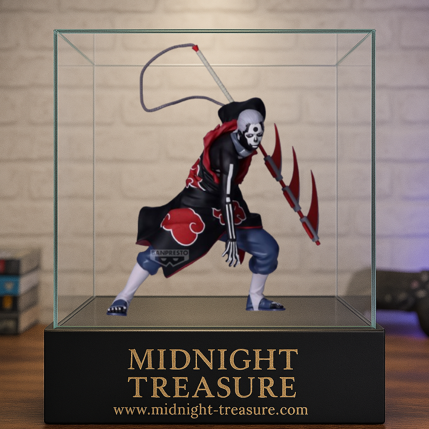 Figurine Naruto Shippuden – Hidan (Version B) – Vibration Stars – 13 cm – Banpresto. Hidan en tenue Akatsuki, brandissant sa faux triple-lame rouge. Une figurine fidèle et dynamique parfaite pour les fans de Naruto.
