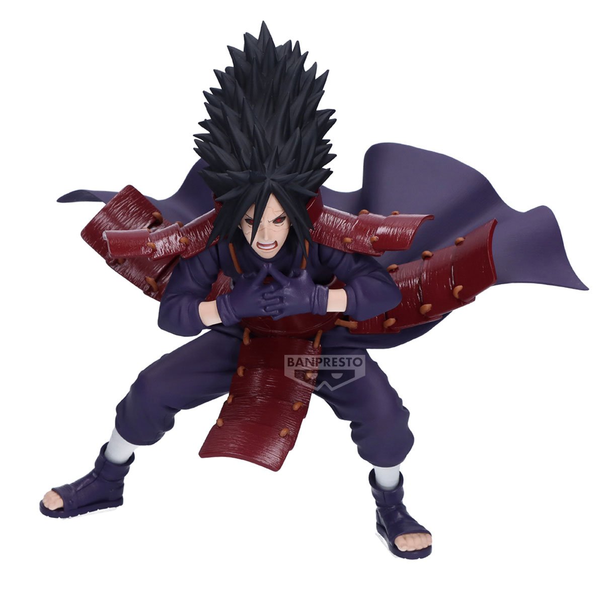 Figurine Naruto Shippuden – Uchiha Madara – Vibration Stars – 13 cm – Banpresto. Madara en posture de combat, manteau flottant et armure rouge. Une pièce puissante pour les fans de Naruto.

