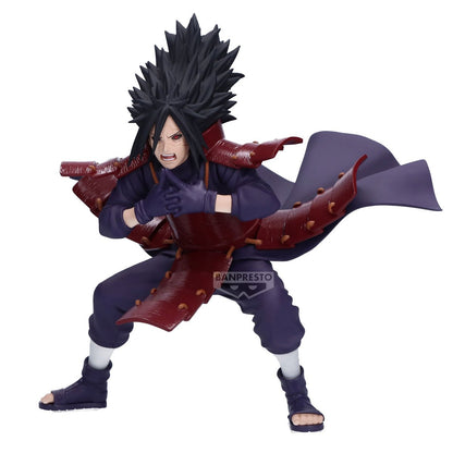 Figurine Naruto Shippuden – Uchiha Madara – Vibration Stars – 13 cm – Banpresto. Madara en posture de combat, manteau flottant et armure rouge. Une pièce puissante pour les fans de Naruto.

