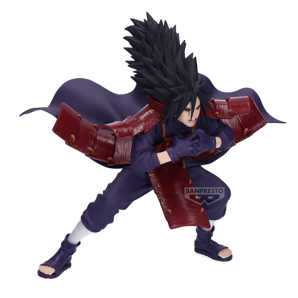 Figurine Naruto Shippuden – Uchiha Madara – Vibration Stars – 13 cm – Banpresto. Madara en posture de combat, manteau flottant et armure rouge. Une pièce puissante pour les fans de Naruto.


