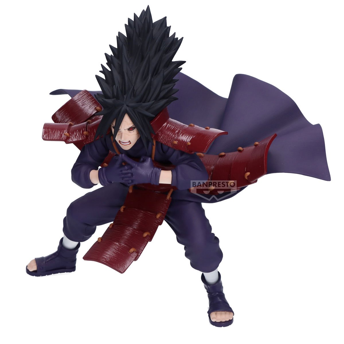Figurine Naruto Shippuden – Uchiha Madara – Vibration Stars – 13 cm – Banpresto. Madara en posture de combat, manteau flottant et armure rouge. Une pièce puissante pour les fans de Naruto.

