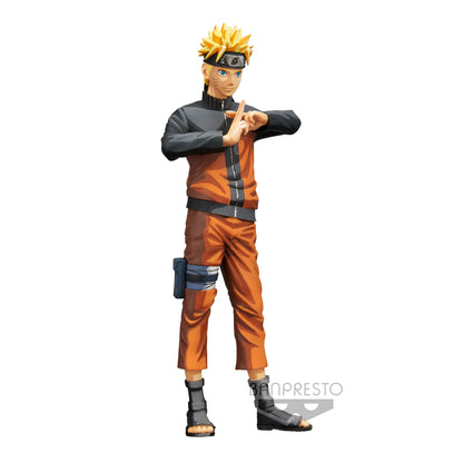 Figurine PVC Naruto Uzumaki – Grandista Nero (15 cm) de Naruto Shippuden. Pose iconique de mudra ninja avec sa tenue orange et noire. Produit officiel Banpresto.