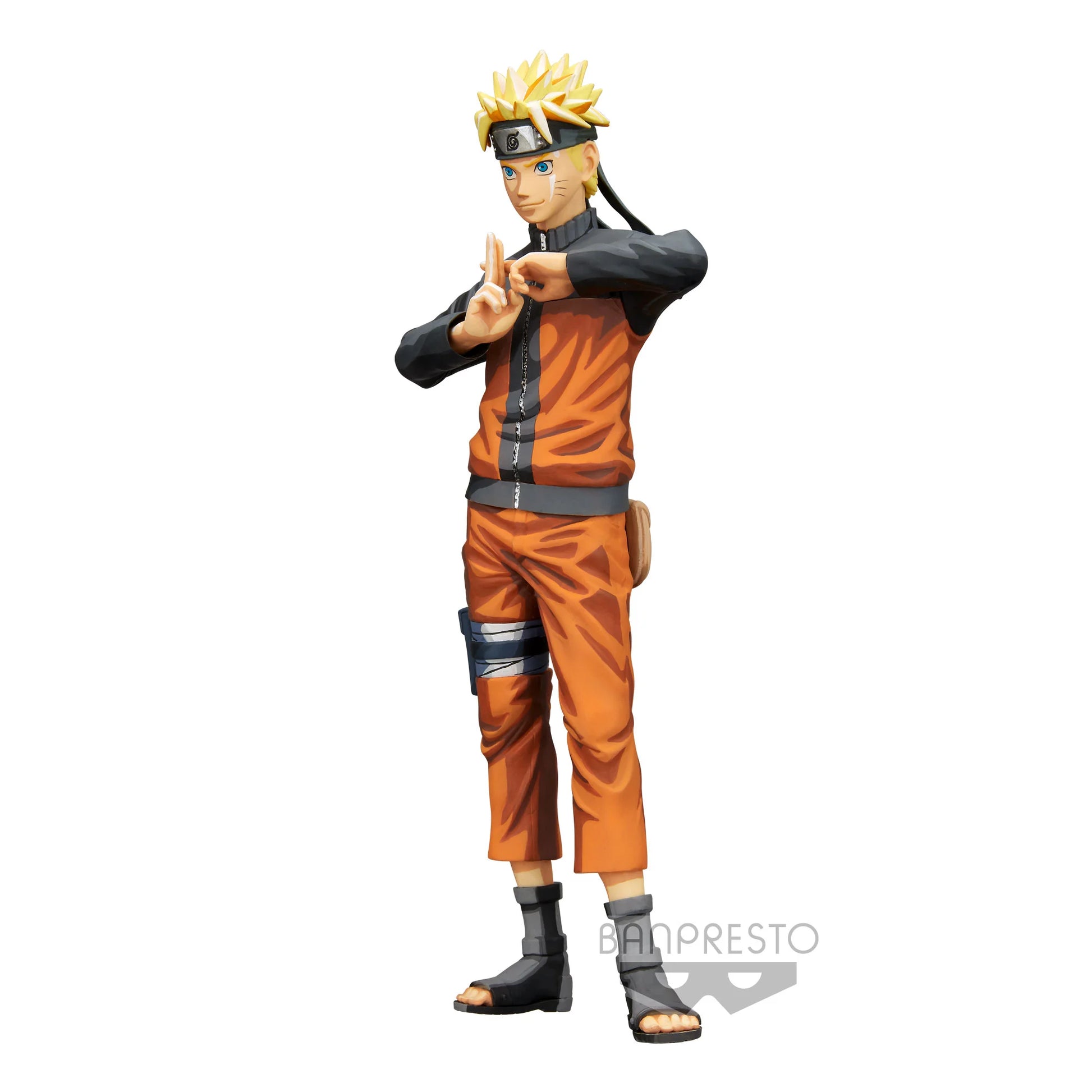 Figurine PVC Naruto Uzumaki – Grandista Nero (15 cm) de Naruto Shippuden. Pose iconique de mudra ninja avec sa tenue orange et noire. Produit officiel Banpresto.