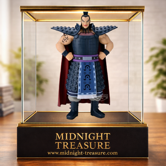 Figurine Kingdom – Ohki – Grandista – 28 cm – Banpresto. Ohki debout en posture dominante avec cape rouge et armure détaillée. Une figurine imposante parfaite pour les fans de Kingdom.
