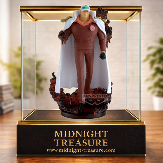 Figurine One Piece – Sakazuki (Akainu) – The Shukko Logia – 19 cm – Banpresto. Akainu entouré d’effets de magma représentant le pouvoir du Magu Magu no Mi.