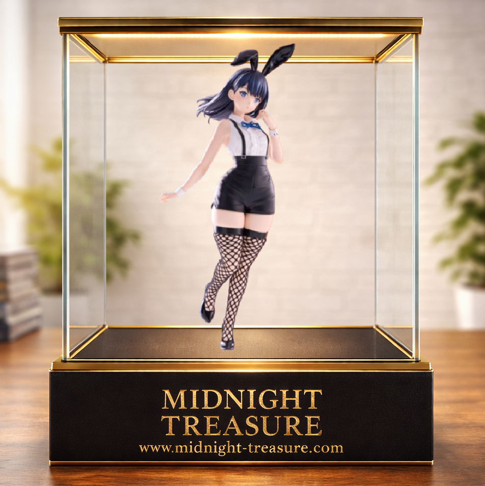 Figurine Rikka Takarada BiCute Bunnies Easter Bunny Ver. FuRyu 28 cm issue de Gridman Universe, représentant Rikka en élégante tenue de lapine noire avec oreilles de bunny, collants résille et finitions détaillées.