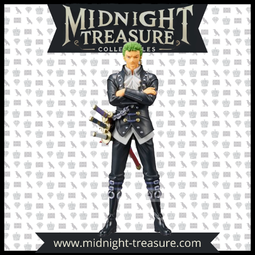 Figurine PVC Roronoa Zoro – DXF The Grandline Men (17 cm) de One Piece. Pose imposante avec ses trois sabres, fidèle au design du personnage. Produit officiel Banpresto inspiré de l’animé One Piece.