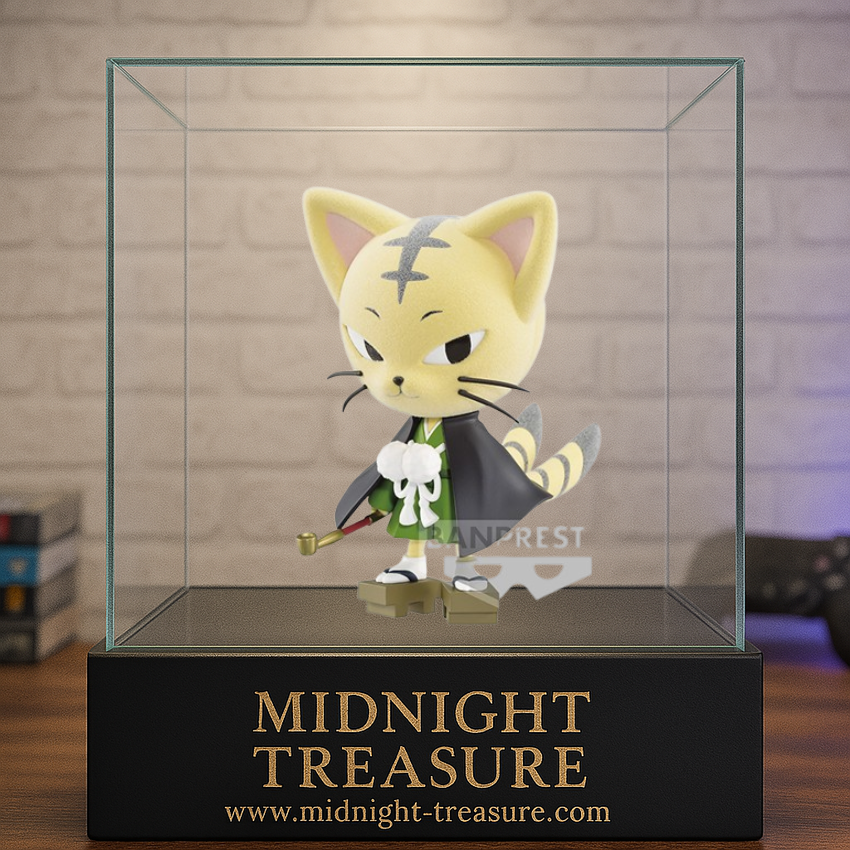 Figurine Shaman King – Matamune – 10 cm – Banpresto. Représentation stylisée de l’esprit-chat avec pipe, kimono et sabots. Une figurine mignonne et fidèle à l’univers du manga.