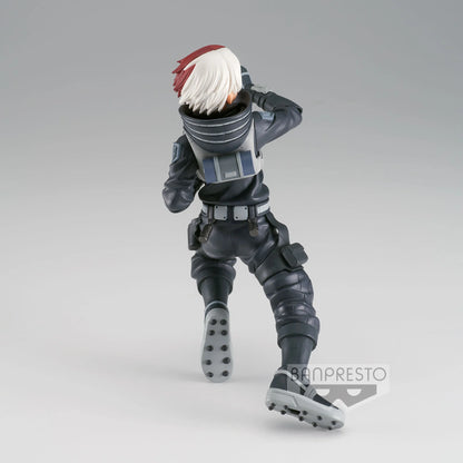 Figurine PVC Shoto Todoroki – The Amazing Heroes WHM (17 cm) de My Hero Academia. Une pose dynamique avec sa tenue noire du film World Heroes' Mission. Produit officiel Banpresto.