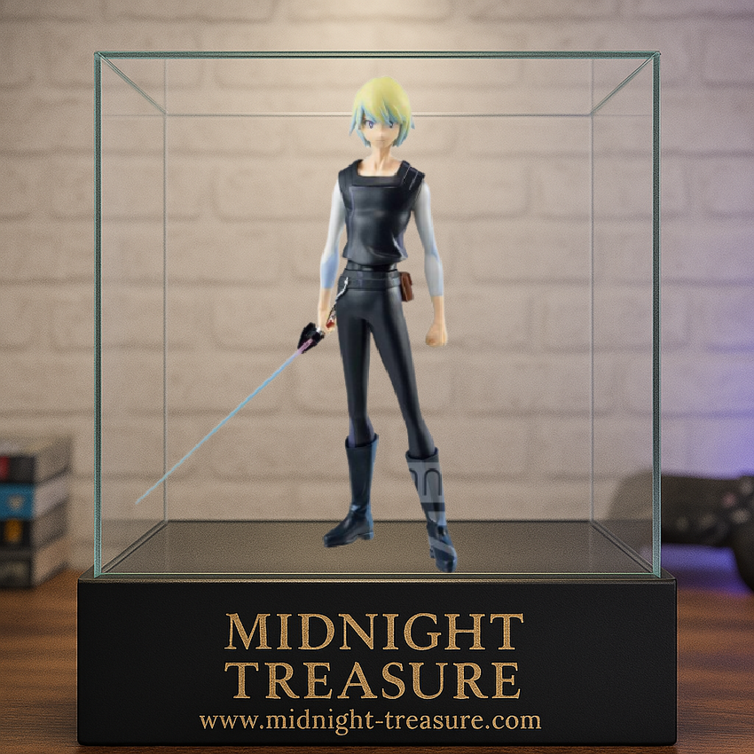 Figurine Star Wars Visions – The Twins "Karre" – 18 cm – Banpresto. Karre en tenue sombre avec sabre laser, design fidèle à l’animé. Une figurine unique et détaillée pour les fans de Star Wars.