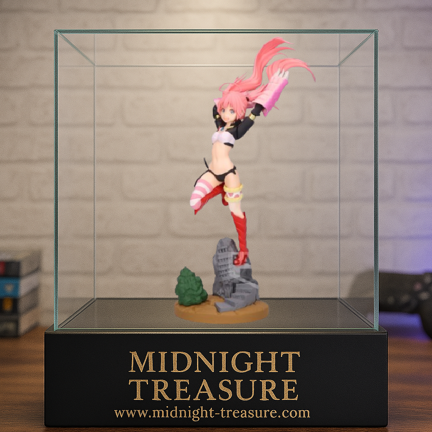 Figurine That Time I Got Reincarnated as a Slime – Milim Nava – 18 cm – Banpresto. Milim en plein saut, cheveux roses, pose dynamique. Une figurine fidèle et explosive pour les fans de Tensura.

