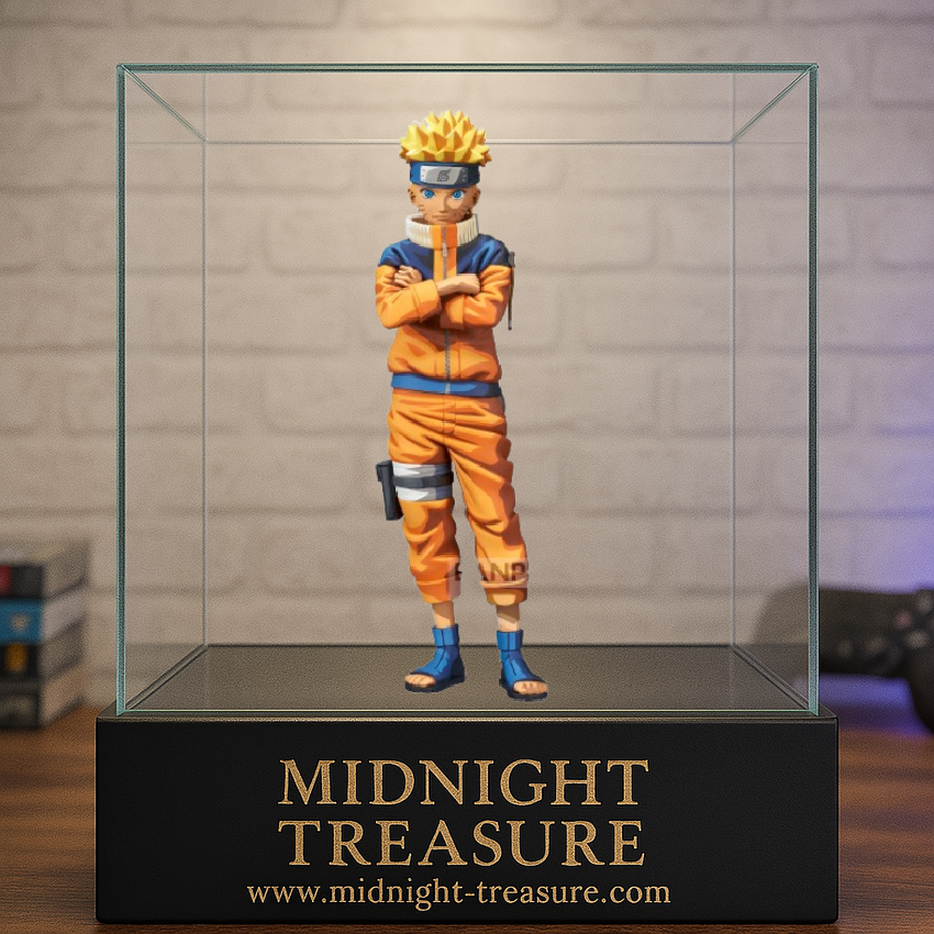 Figurine Naruto – Uzumaki Naruto – Grandista Manga Dimensions – 23 cm – Banpresto. Naruto Uzumaki bras croisés en tenue orange, avec un effet shading 2D type manga. Une figurine imposante et stylisée pour les fans de Naruto.