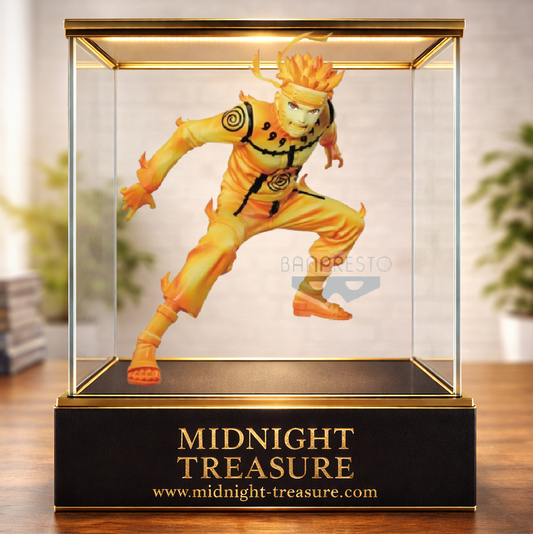 Figurine Naruto Shippuden – Uzumaki Naruto – Vibration Stars – 15 cm – Banpresto Bandai Spirits. Naruto apparaît en Mode Chakra de Kyûbi dans une posture de combat dynamique entourée d'effets de chakra flamboyants. Une figurine détaillée parfaite pour les fans de Naruto Shippuden.