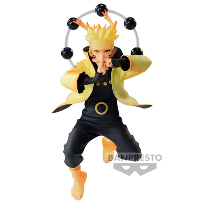 Figurine Naruto Shippuden – Uzumaki Naruto – Vibration Stars – 14 cm – Banpresto. Naruto en mode Sage des Six Chemins, entouré de ses orbes Gudodama, prêt à attaquer. Une figurine incontournable pour les fans de Naruto