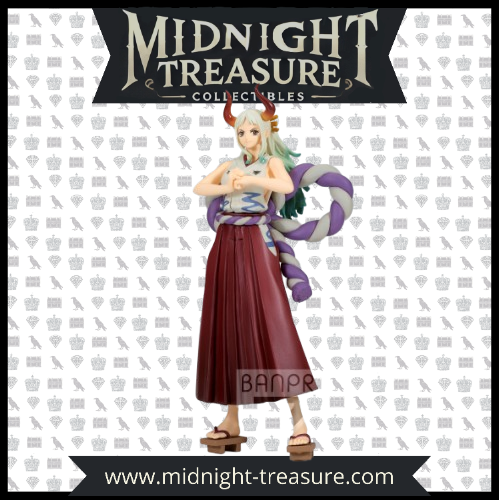 Figurine PVC Yamato – DXF The Grandline Series (18 cm) de One Piece. Pose emblématique avec kimono, kanabo et cornes distinctives. Produit officiel Banpresto inspiré de l’arc Wano Kuni.