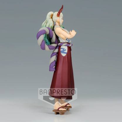 Figurine PVC Yamato – DXF The Grandline Series (18 cm) de One Piece. Pose emblématique avec kimono, kanabo et cornes distinctives. Produit officiel Banpresto inspiré de l’arc Wano Kuni.