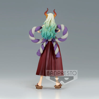 Figurine PVC Yamato – DXF The Grandline Series (18 cm) de One Piece. Pose emblématique avec kimono, kanabo et cornes distinctives. Produit officiel Banpresto inspiré de l’arc Wano Kuni.